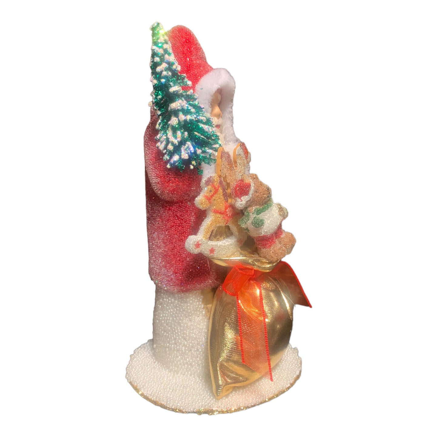 Ino Schaller Red Santa Claus with Gold Bag of Toys German Paper Mache 6 Inch