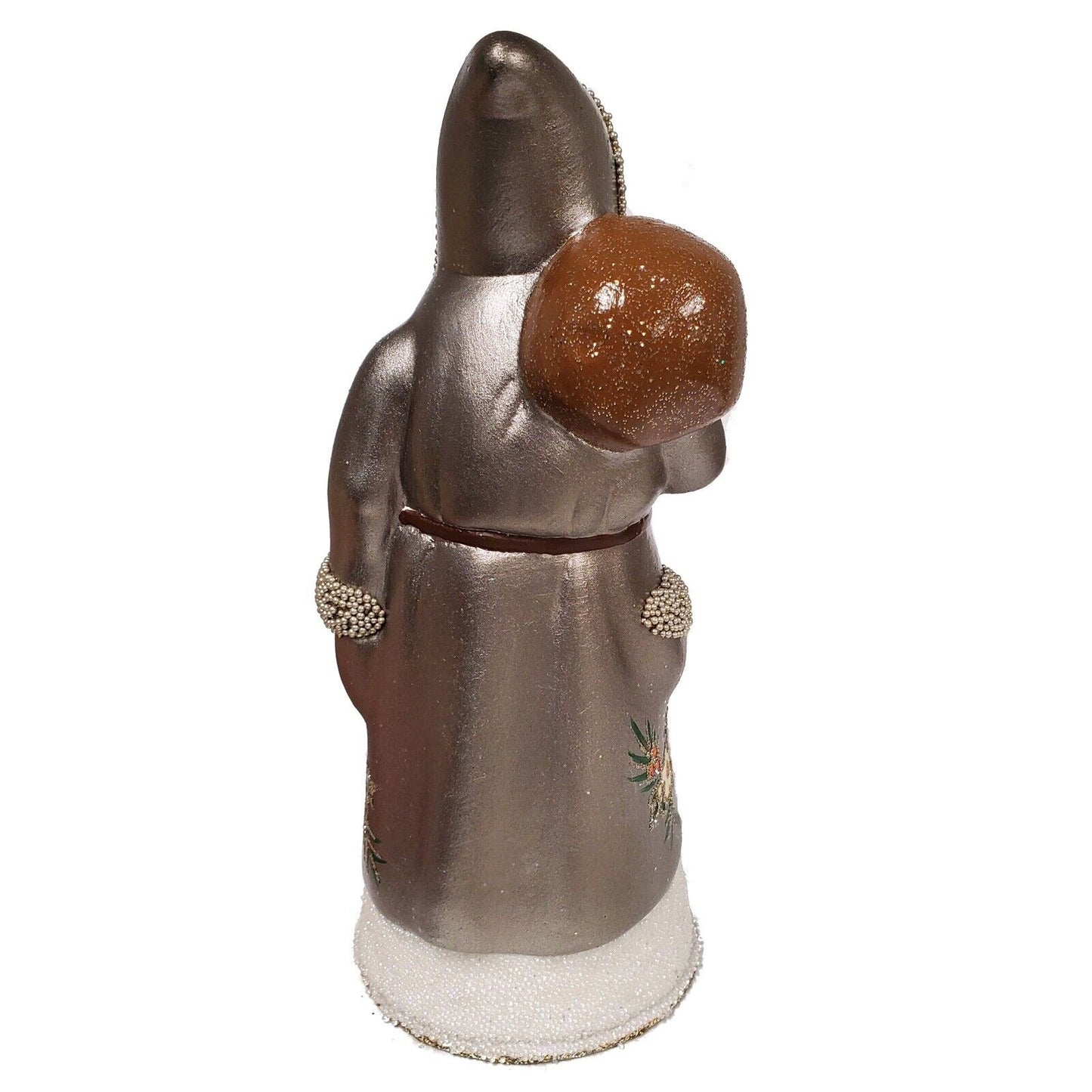 Pinnacle Peak Trading Ino Schaller Santa in Grey Floral Coat German Paper Mache Candy Container