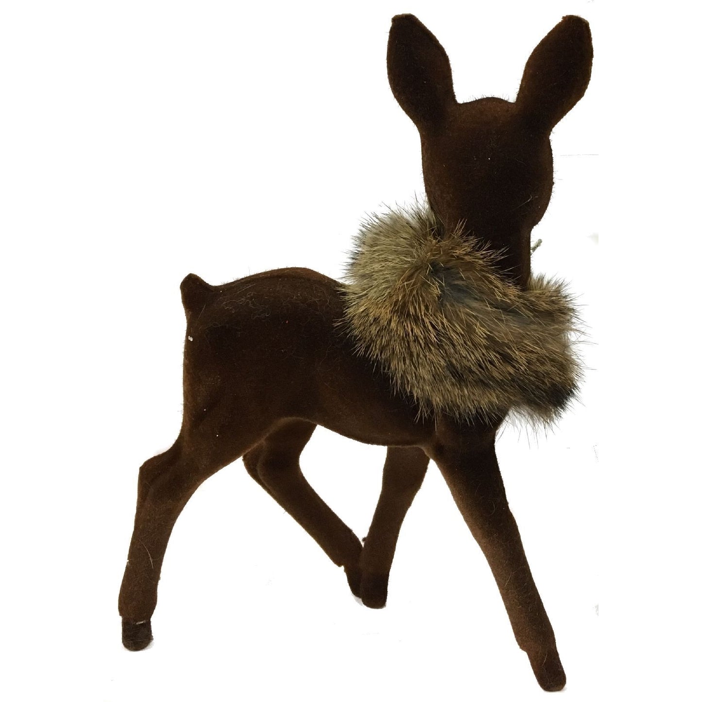 Ino Schaller Brown Flocked Female Doe Deer with Fur Collar German Figurine