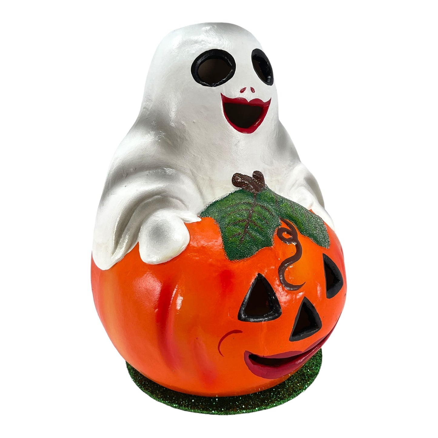 Pinnacle Peak Trading Ino Schaller Ghost in Pumpkin Jack O Lantern German Paper Mache