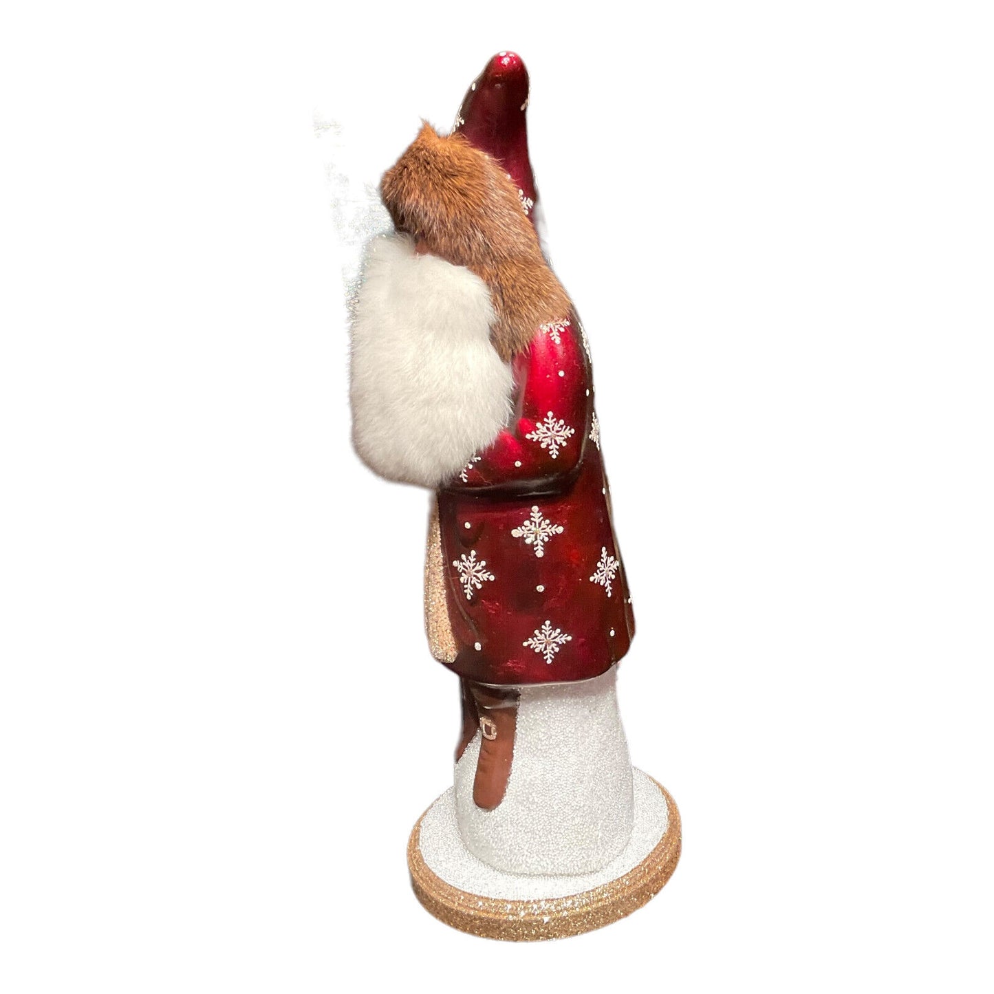 Ino Schaller Large Burgundy Santa with Snowflake Coat German Paper Mache