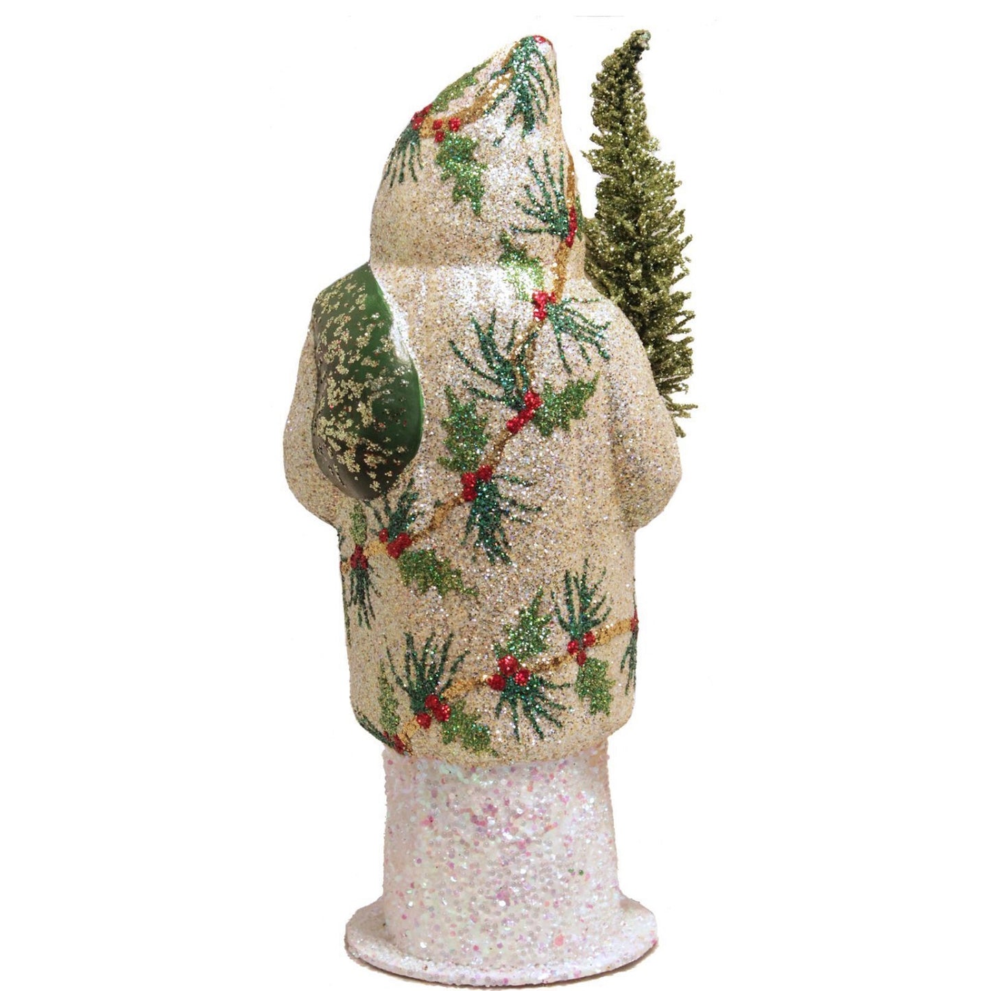 Schaller Ice Gold Santa with Holly German Christmas Paper Mache Candy Container