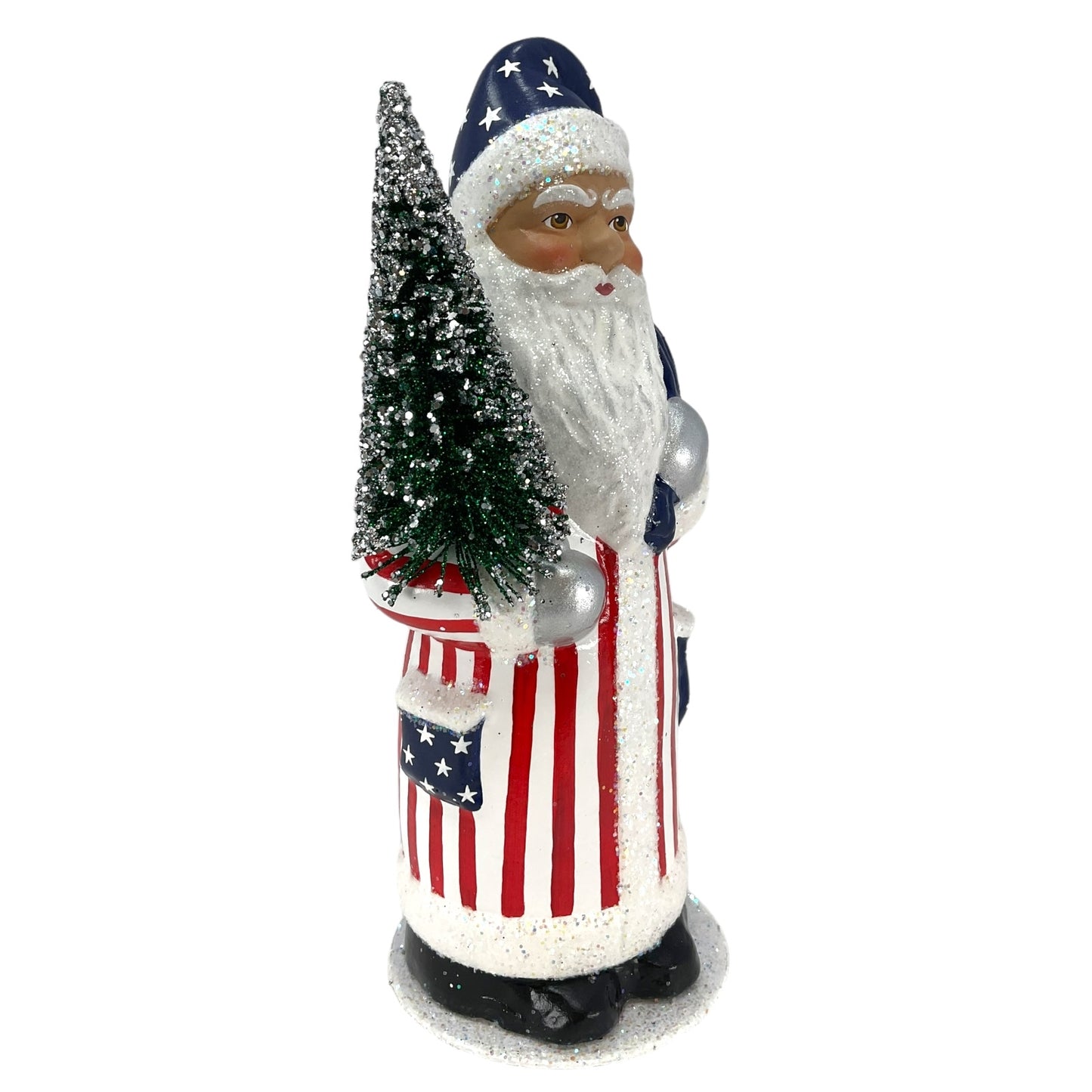 Pinnacle Peak Trading Ino Schaller Stars and Stripes American Santa German Paper Mache Candy Container