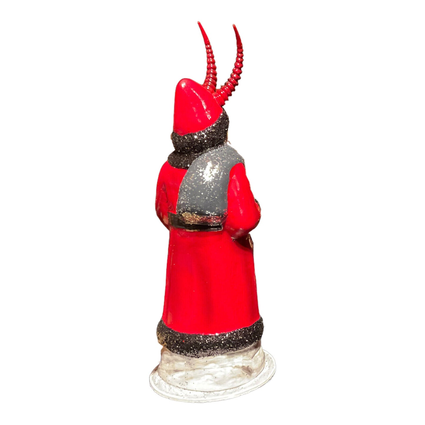 Ino Schaller Dark Red Coat Krampus with Large Horns German Paper Mache 7 Inch