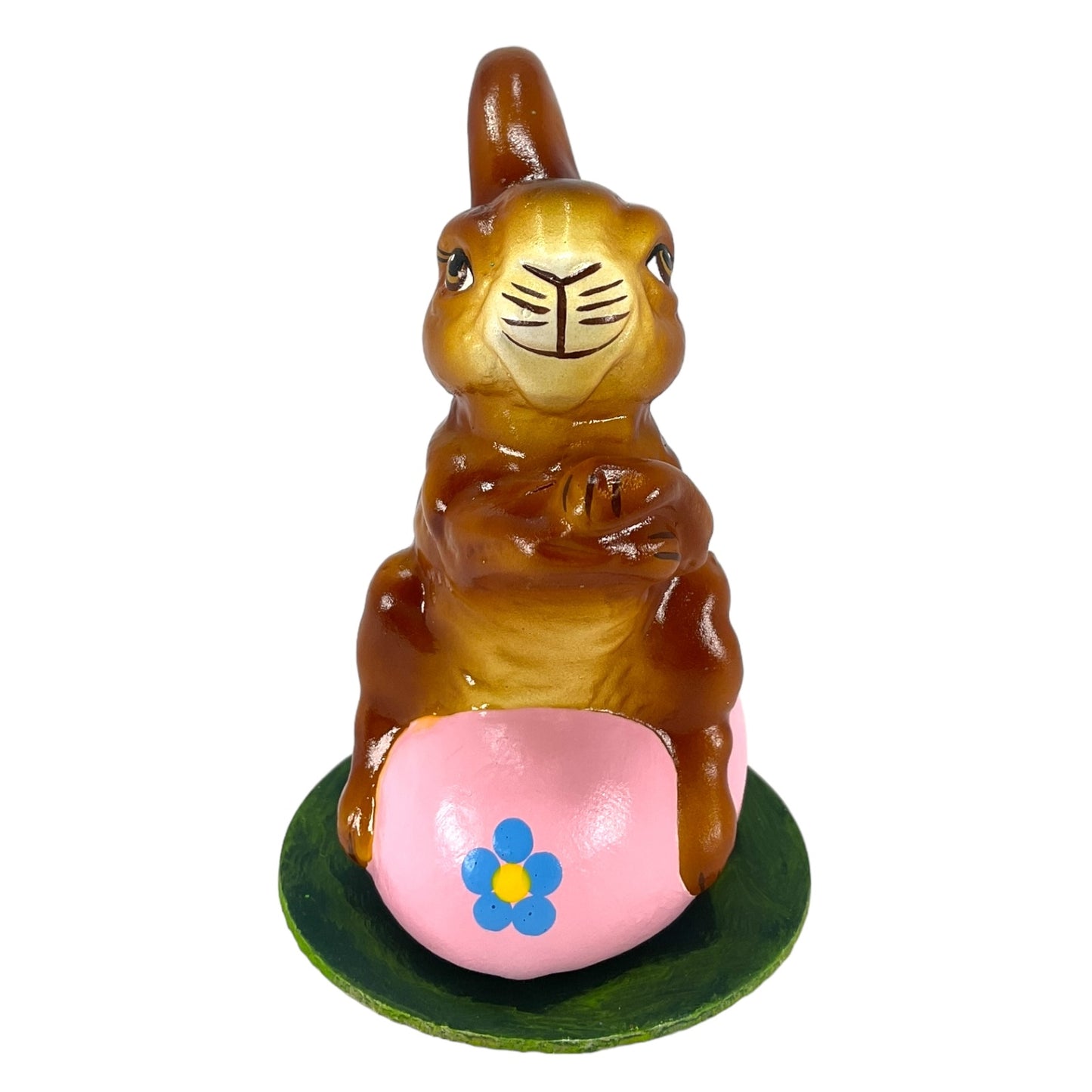 Pinnacle Peak Trading Ino Schaller Easter Bunny Rabbit on Pink Egg German Paper Mache 4.25 inch