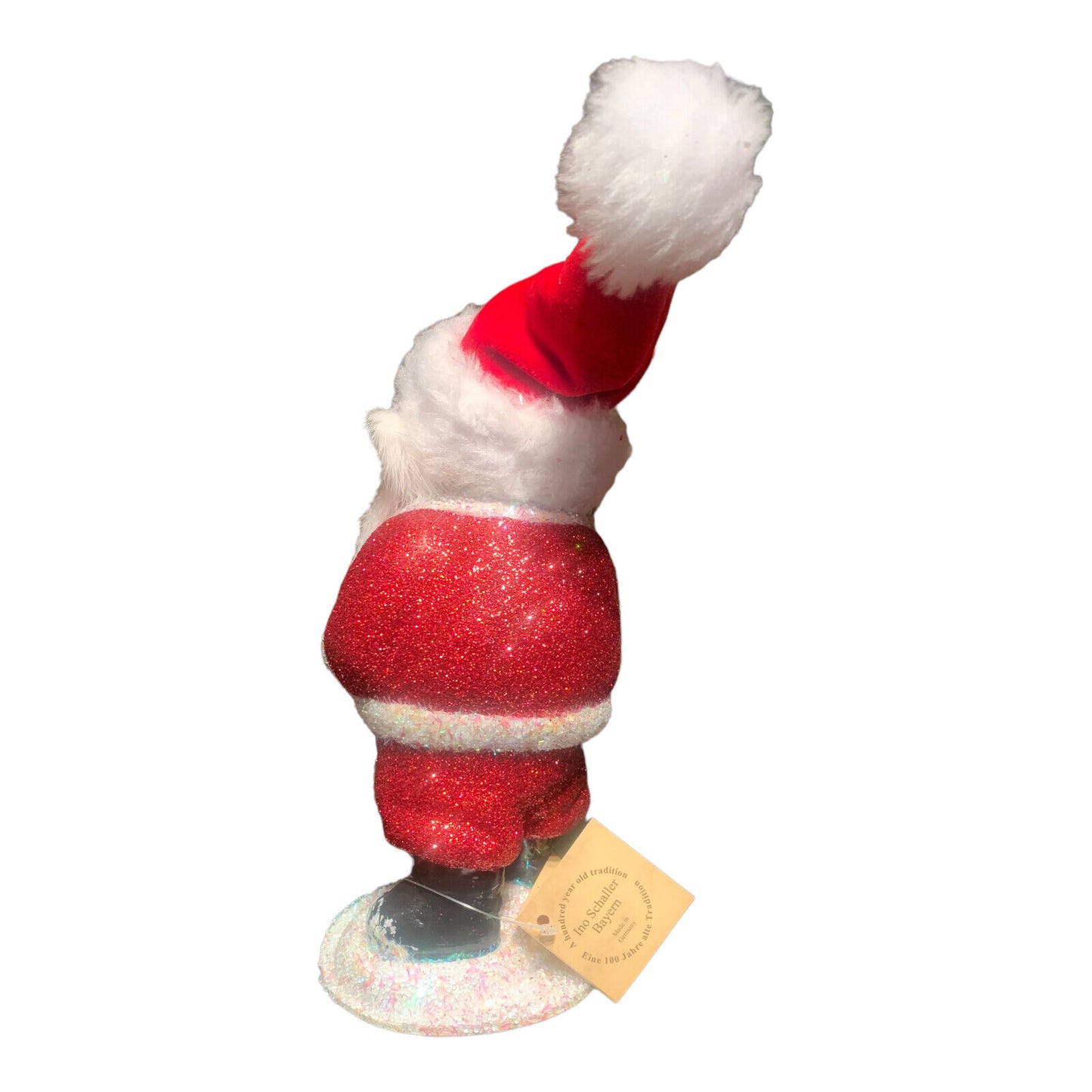 Ino Schaller Red Glitter Santa with Hat and Beard German Paper Mache 9 Inch