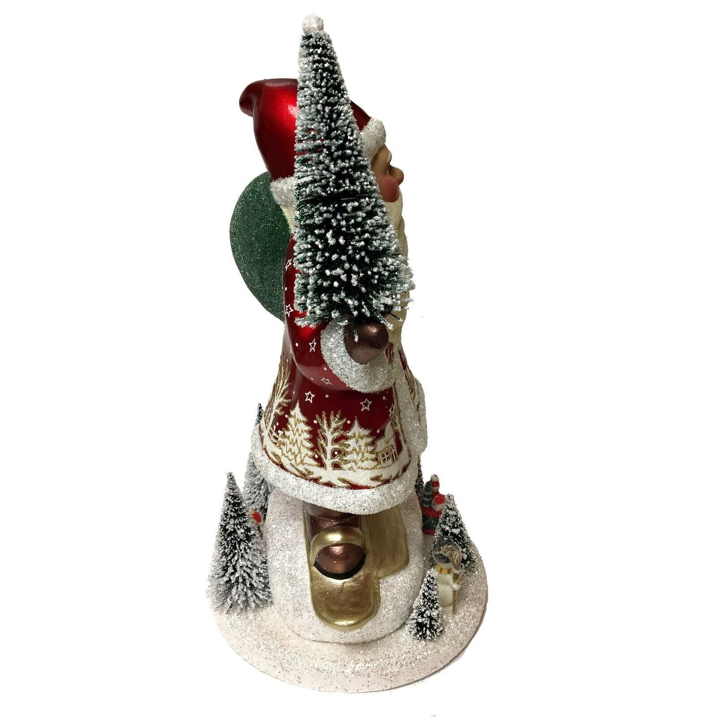 Ino Schaller Red Santa on Skis with Toys German Christmas Paper Mache