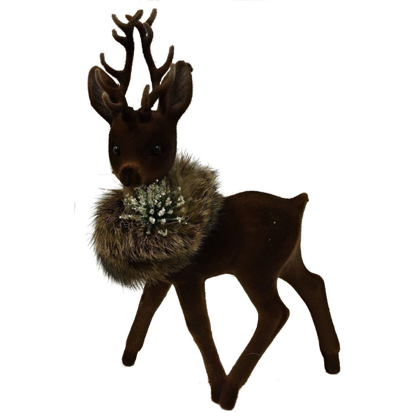 Ino Schaller Brown Flocked Male Buck Deer with Fur Collar German Figurine