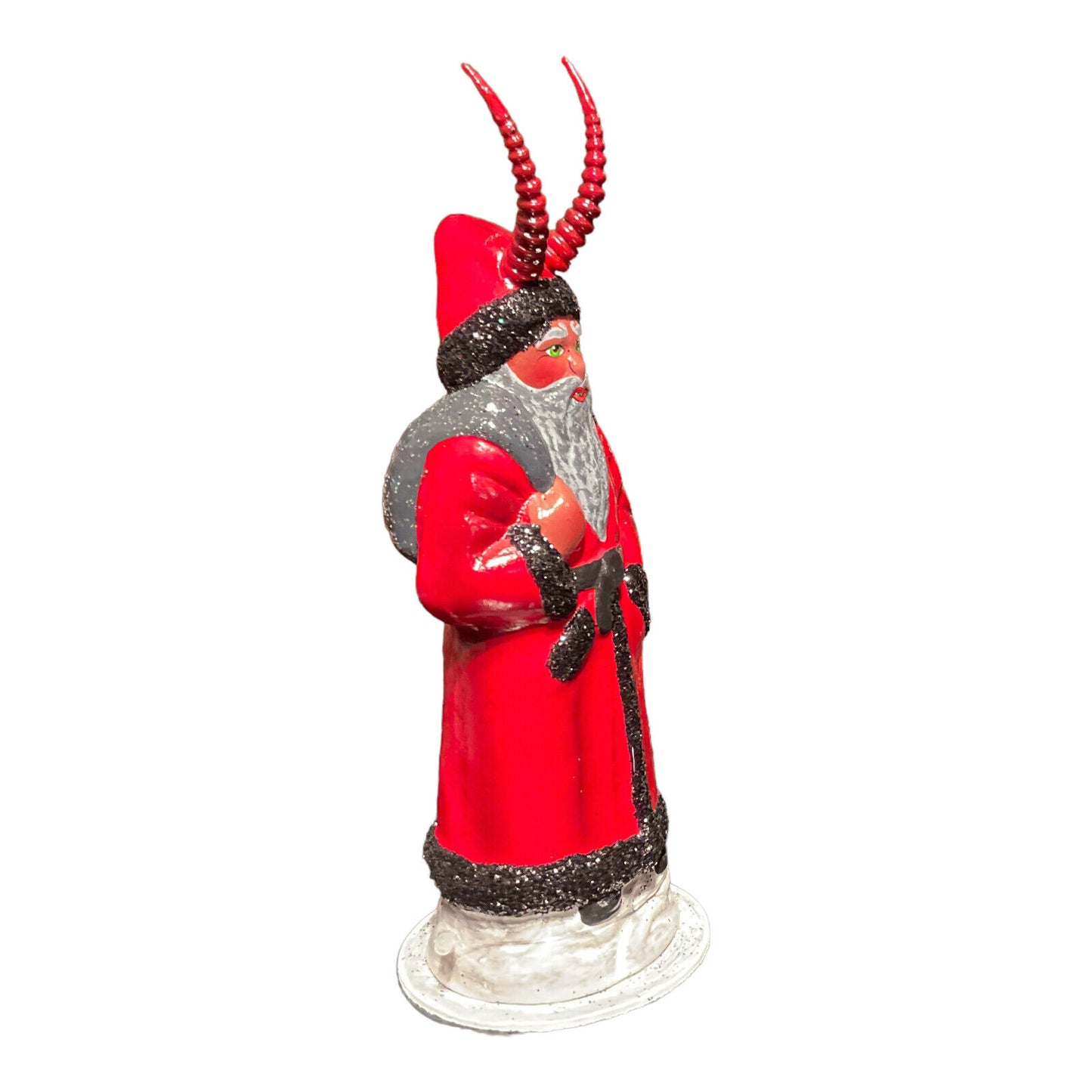 Ino Schaller Dark Red Coat Krampus with Large Horns German Paper Mache 7 Inch
