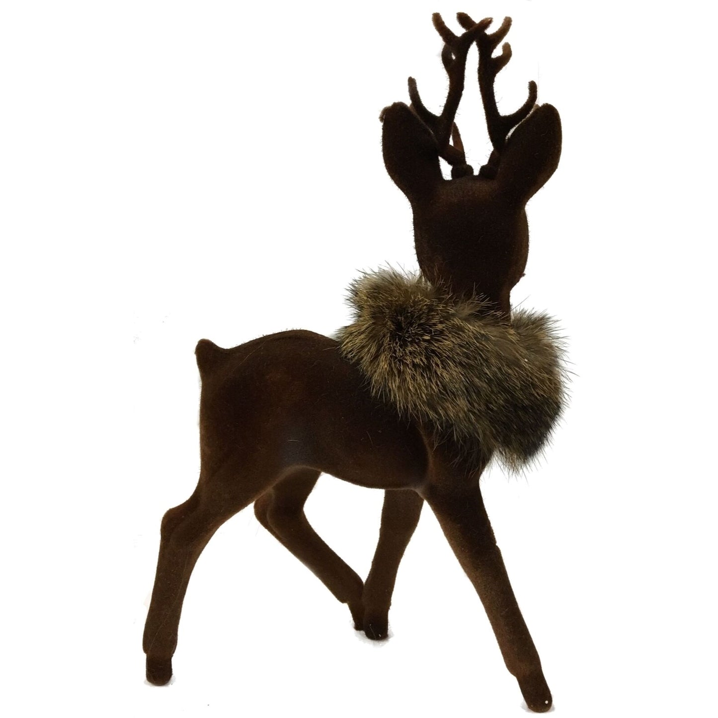 Ino Schaller Brown Flocked Male Buck Deer with Fur Collar German Figurine