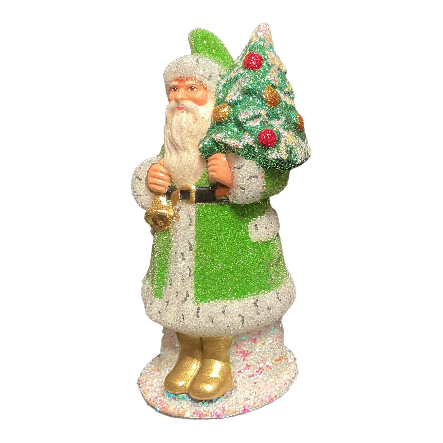 Ino Schaller Green Beaded Santa German Christmas Paper Mache Candy Container