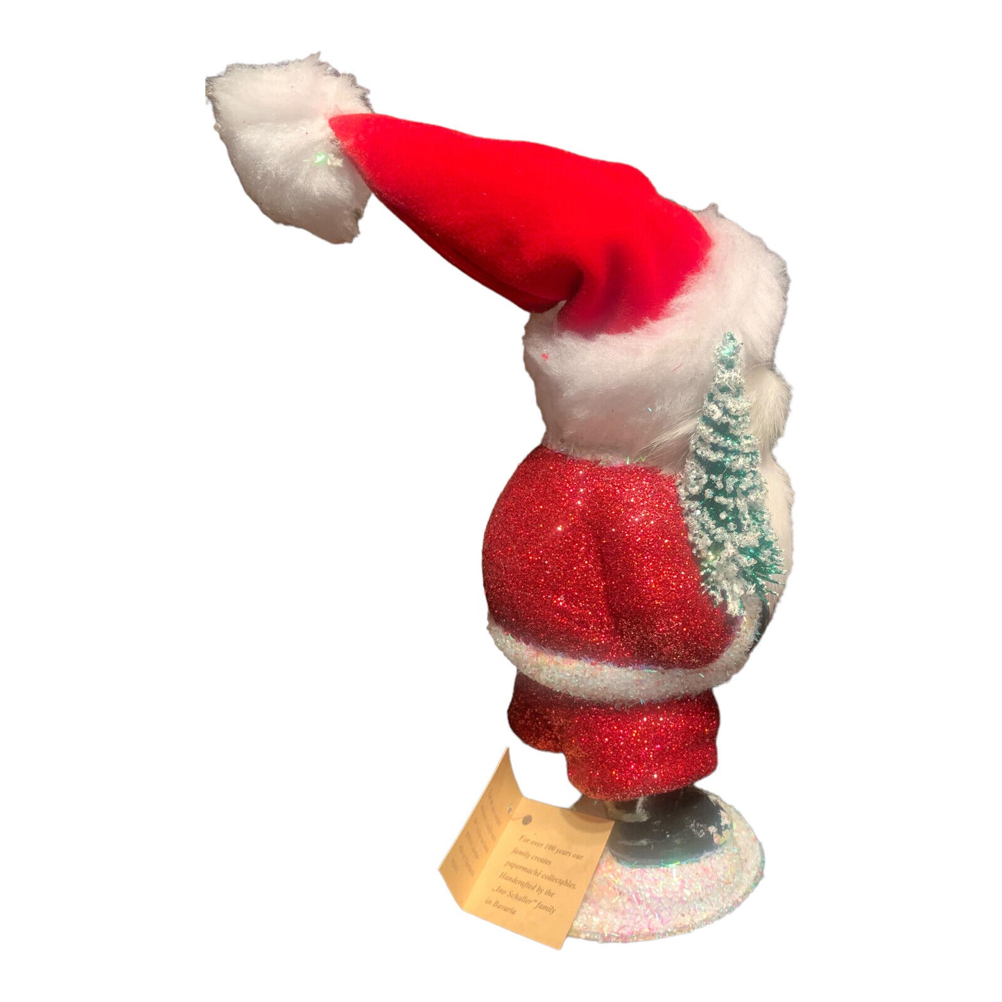 Ino Schaller Red Glitter Santa with Hat and Beard German Paper Mache 9 Inch