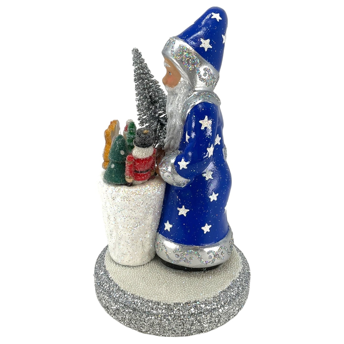 Pinnacle Peak Trading Ino Schaller Blue Santa with Stars and Basket of Toys German Paper Mache