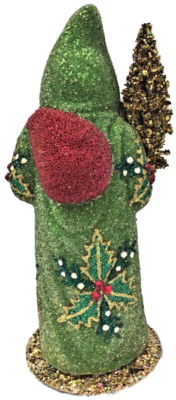 Ino Schaller Green Beaded Santa Holly Leaves German Paper Mache Candy Container