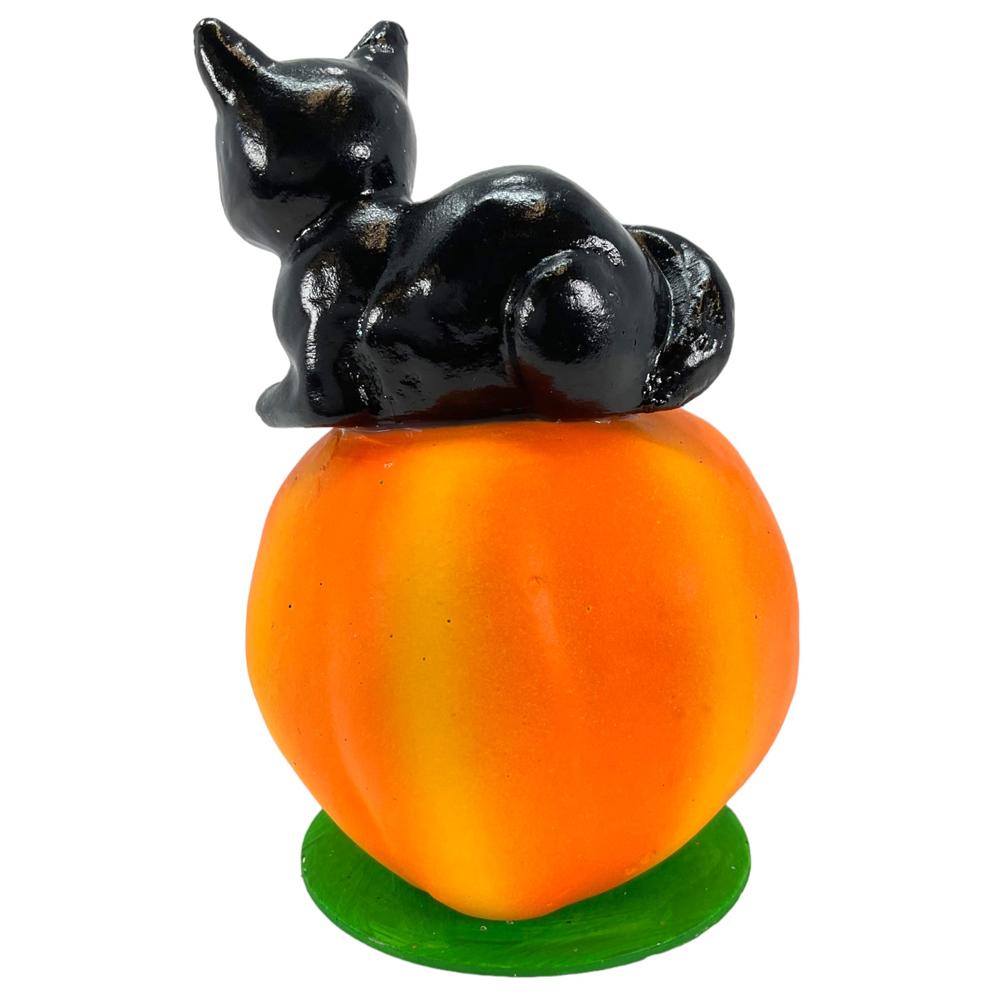 Pinnacle Peak Trading Ino Schaller Black Cat Sitting on Pumpkin Jack O Lantern German Paper Mache
