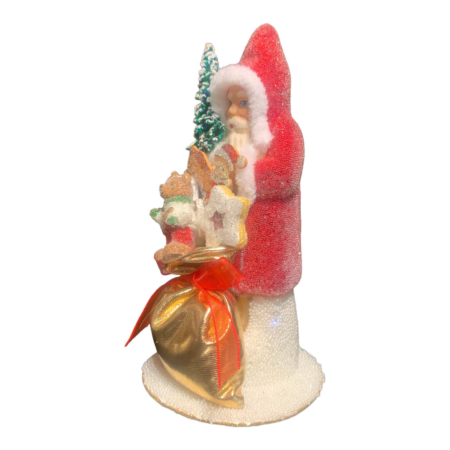 Ino Schaller Red Santa Claus with Gold Bag of Toys German Paper Mache 6 Inch