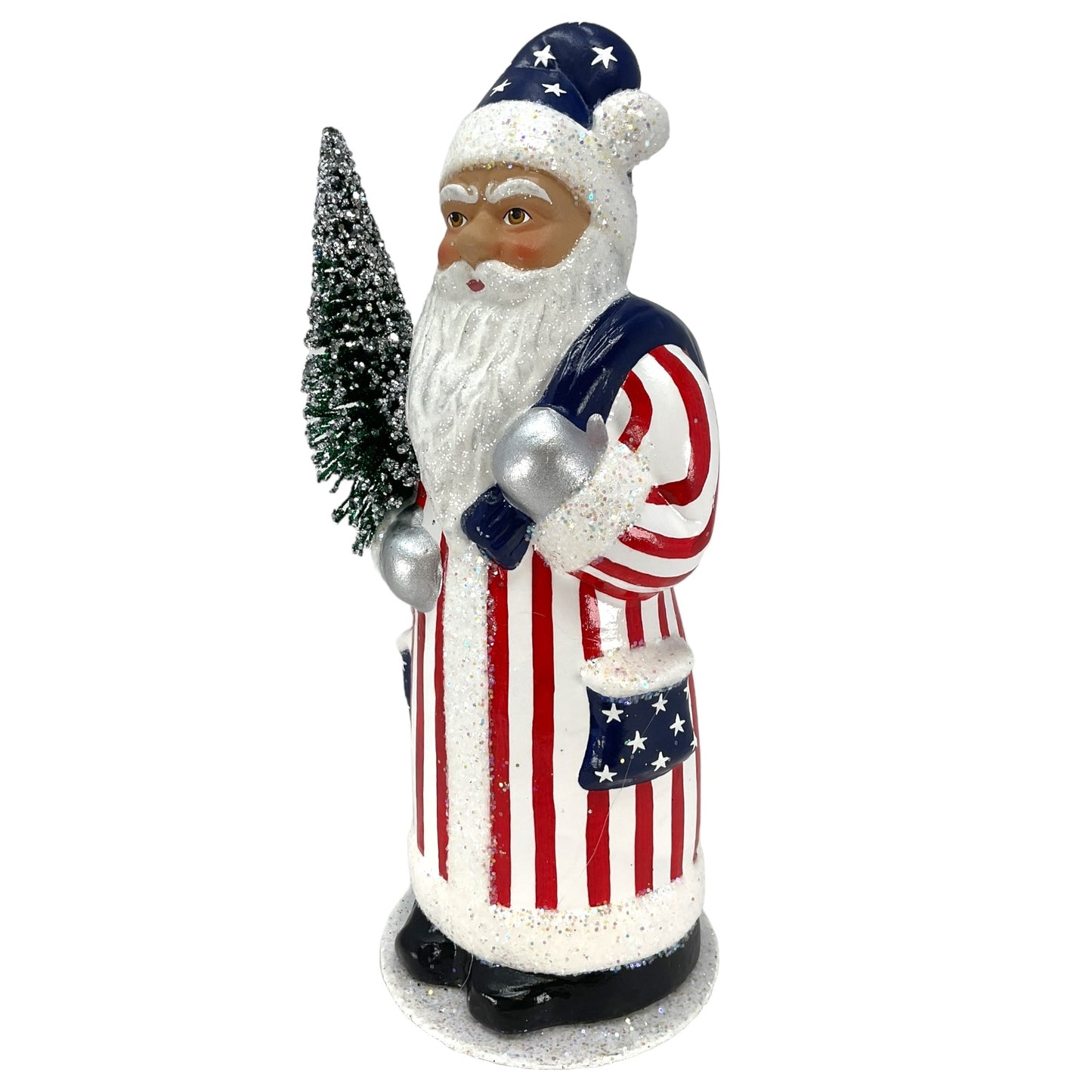 Pinnacle Peak Trading Ino Schaller Stars and Stripes American Santa German Paper Mache Candy Container