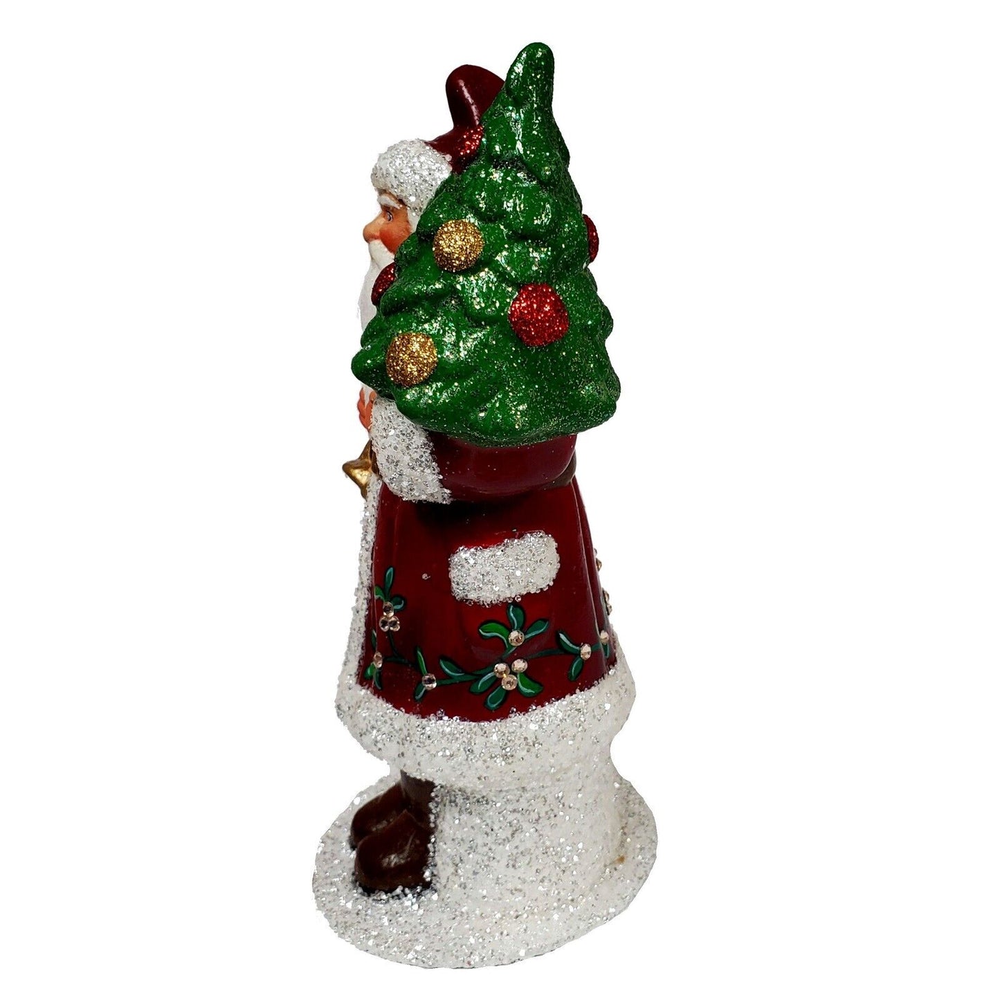 Ino Schaller Dark Red Santa with Mistletoe and Crystals German Paper Mache