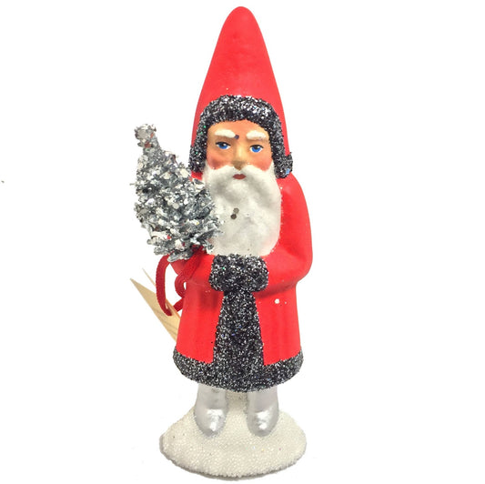 Ino Schaller Red Santa with Grey Trim German Christmas Paper Mache Small Santa