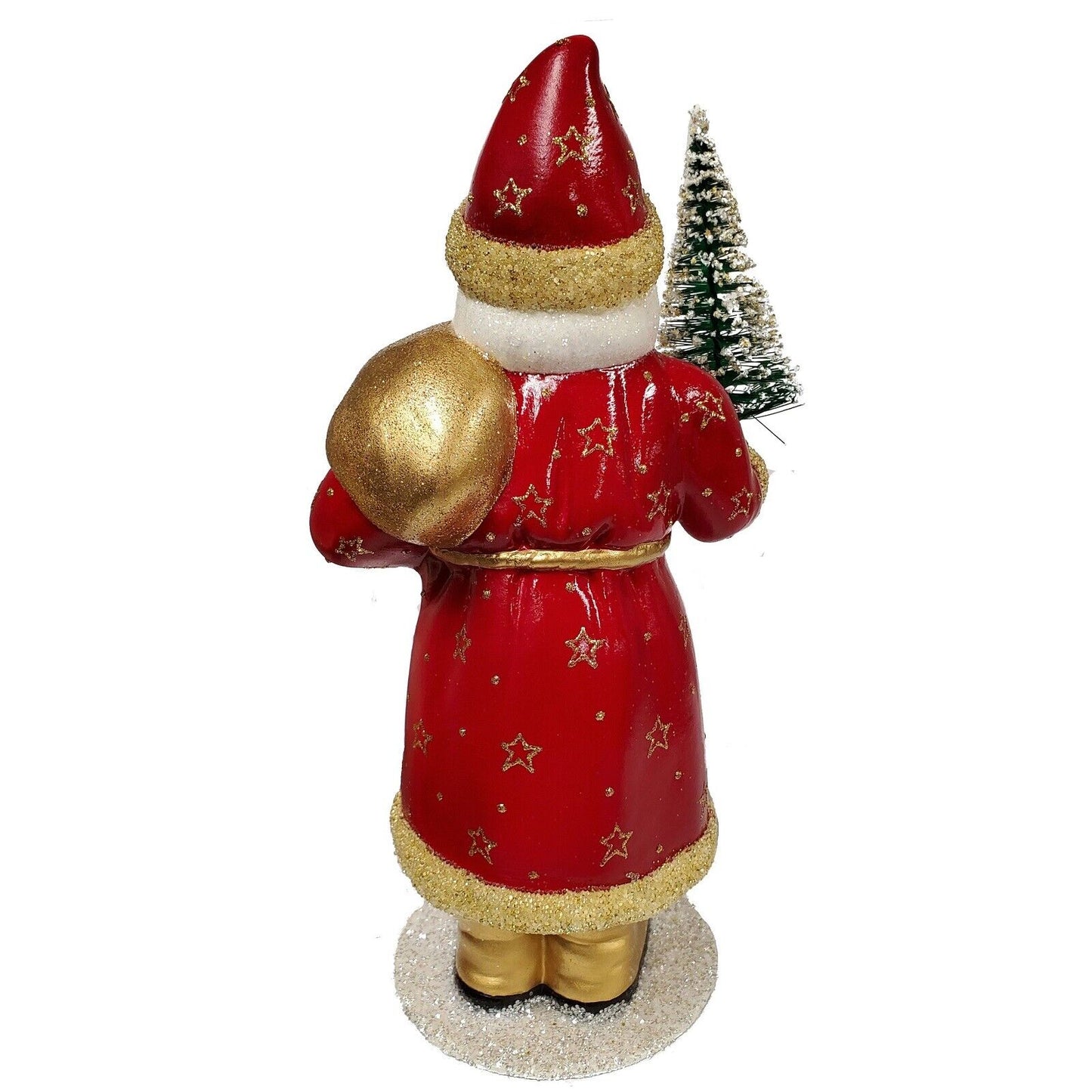 Ino Schaller Red Santa with Gold Stars Holding Christmas Tree German Paper Mache