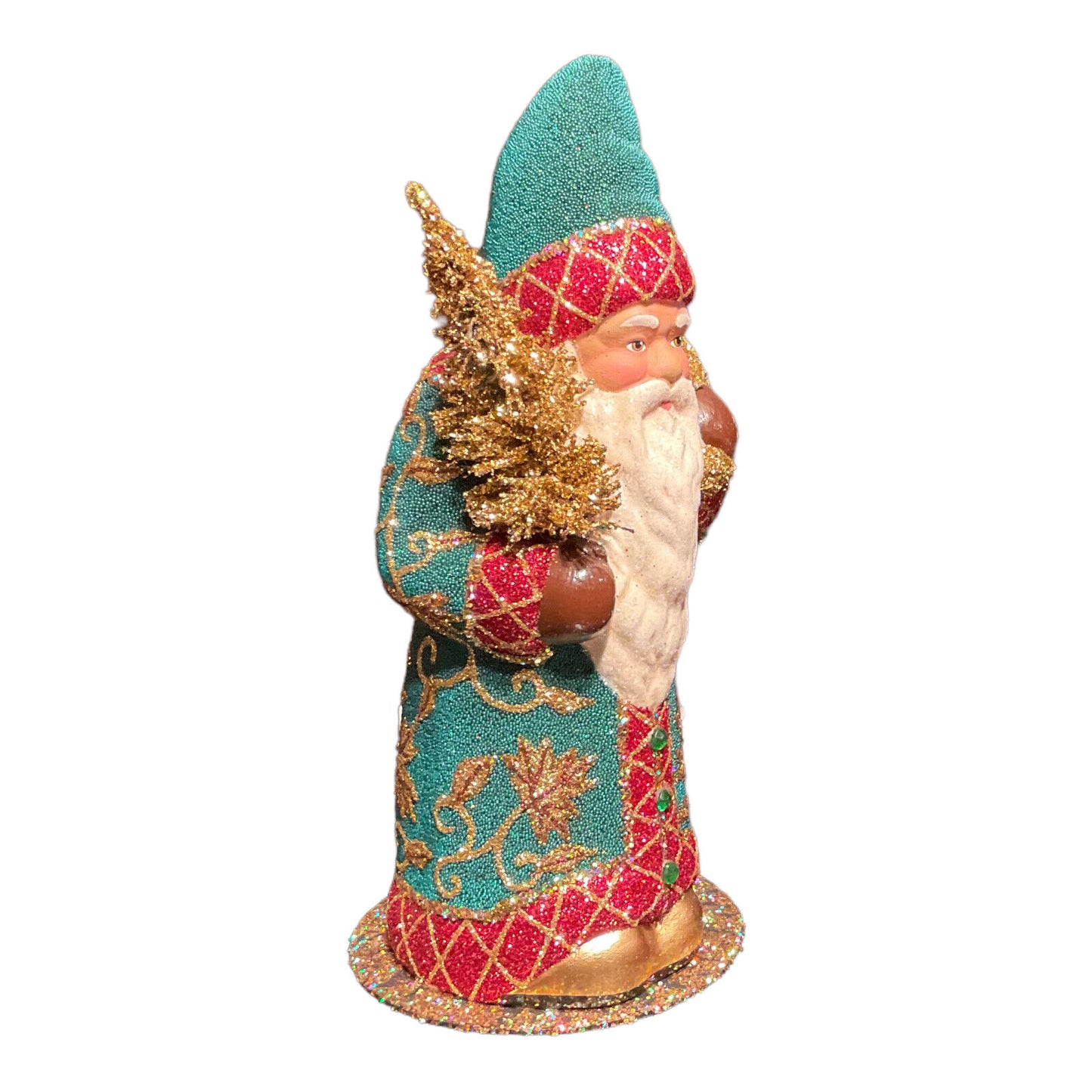 Pinnacle Peak Trading Company Ino Schaller Green Beaded Holly Leaves Santa German Paper Mache Candy Container