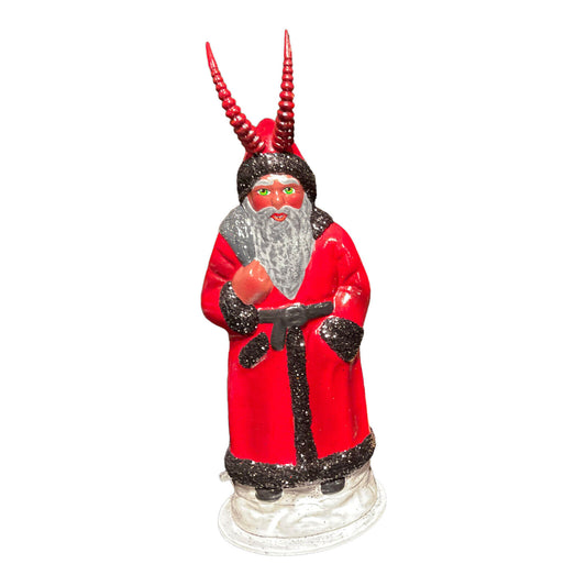 Ino Schaller Dark Red Coat Krampus with Large Horns German Paper Mache 7 Inch