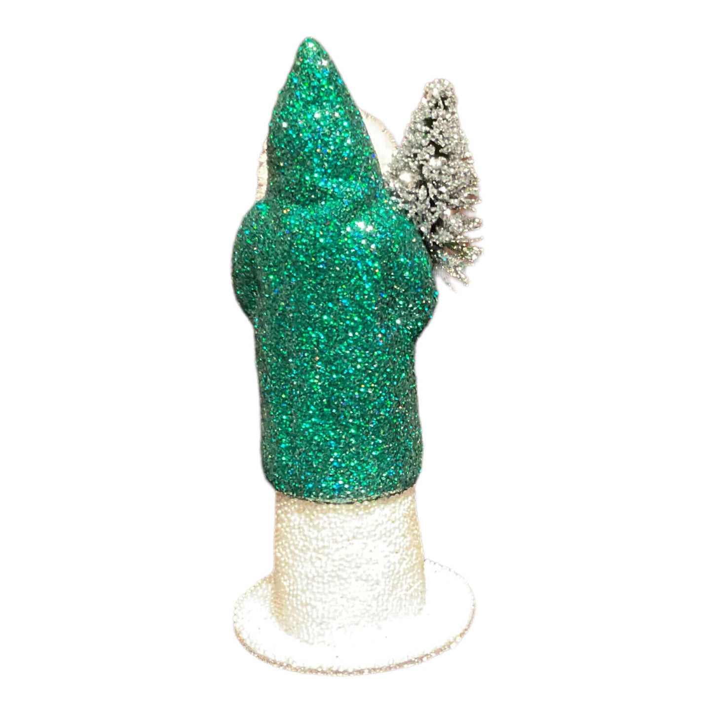 Ino Schaller Forest Green Glitter Santa German Paper Mache Candy Container