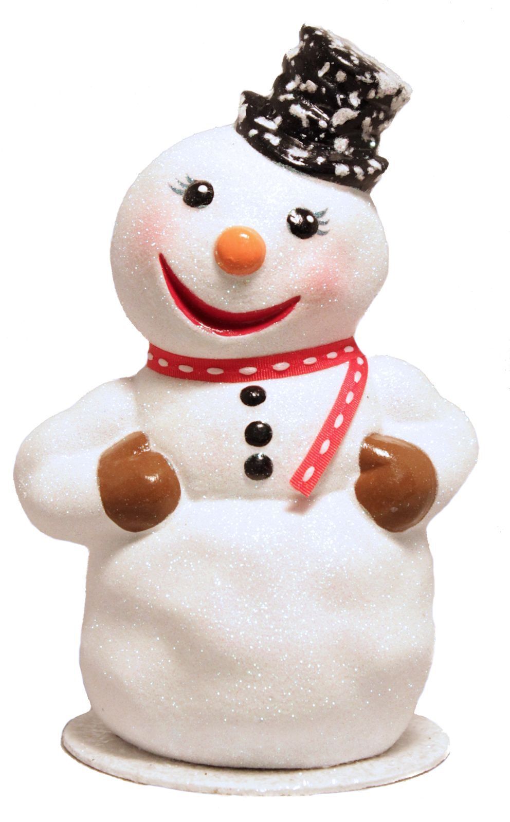 Ino Schaller Glitter Snowman with Top Hat German Paper Mache Candy Container