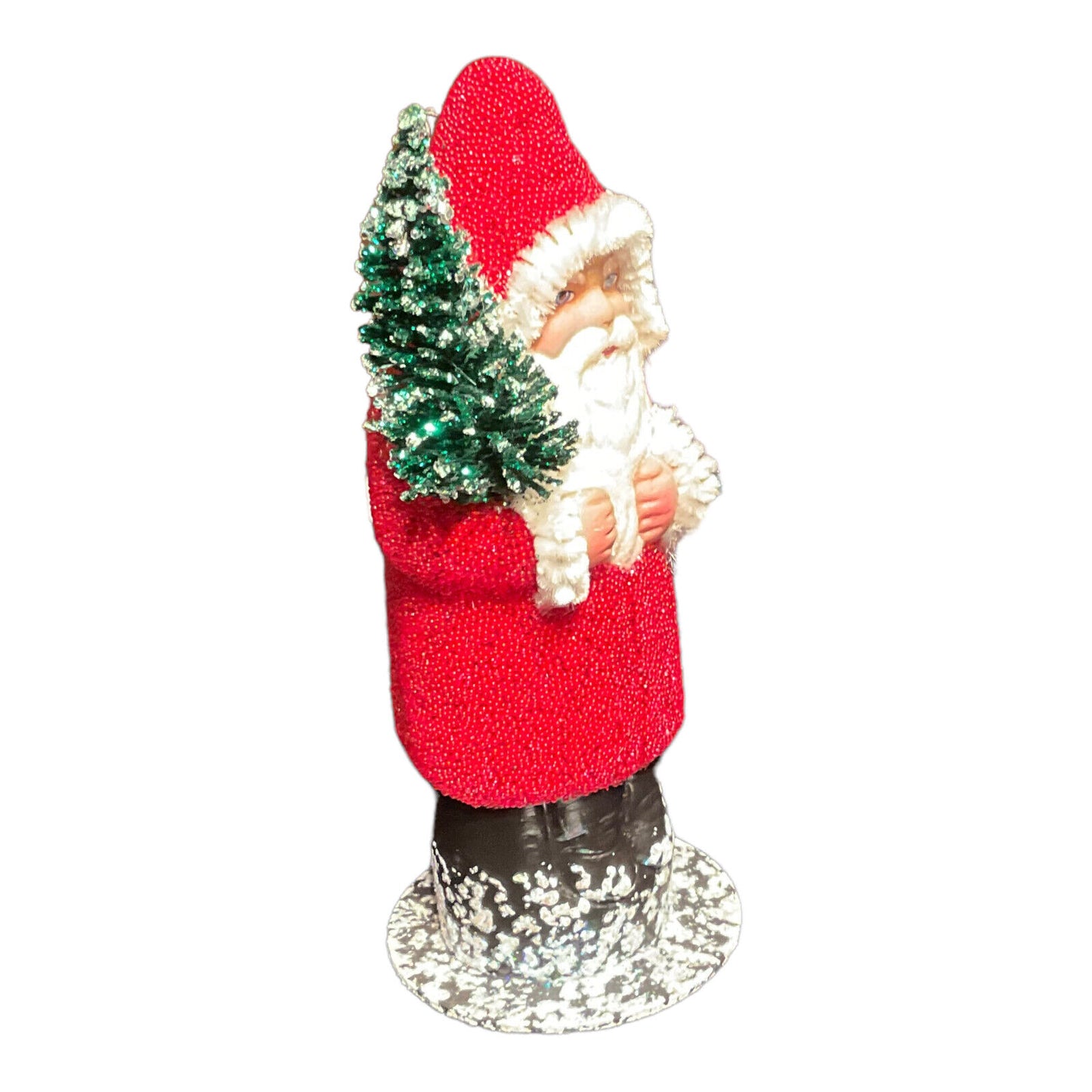 Pinnacle Peak Trading Company Ino Schaller Red Beaded Santa with Tree German Paper Mache Candy Container