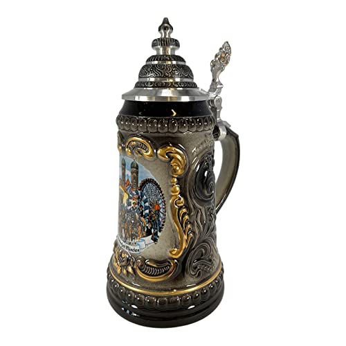 Pinnacle Peak Trading Black Oktoberfest German Beer Stein with Pewter Lid Made in Germany .125 liter