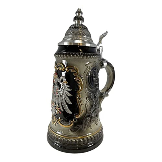 German Black Beer Stein .5L Pewter Eagle Crest One New Mug Made in Germany