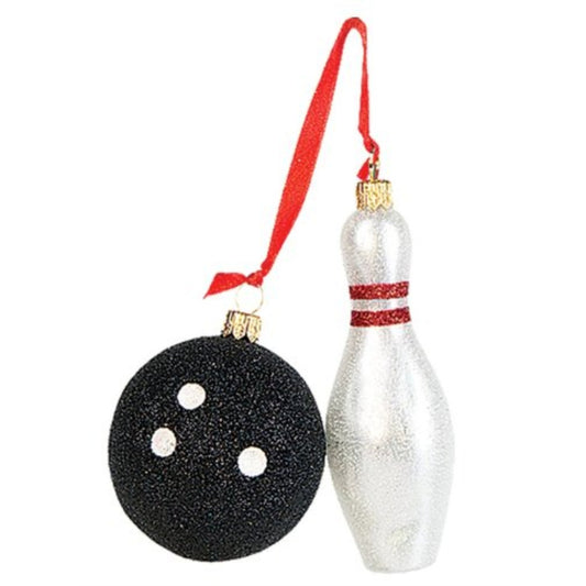 Bowling Ball and Pin Polish Glass Christmas Ornament Set Tree Decoration