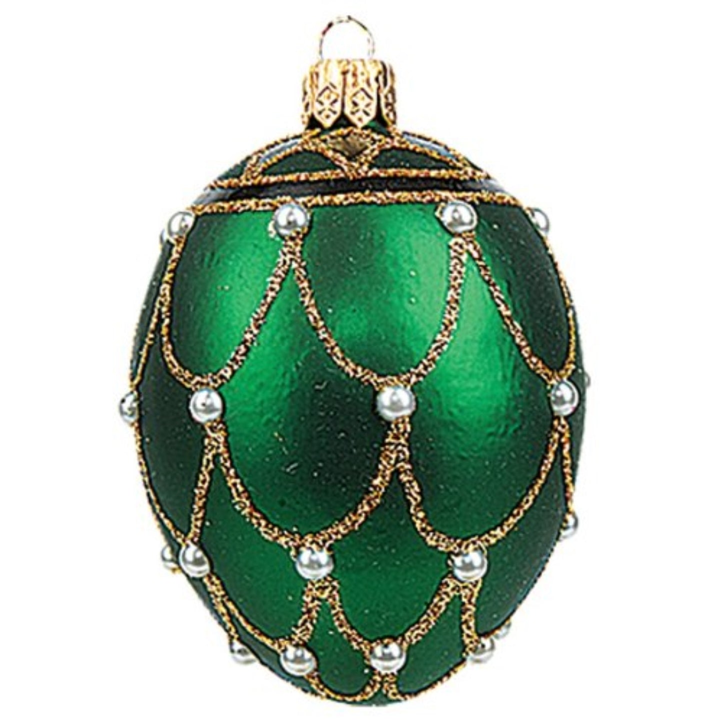 Small Green Pearl Egg Faberge Inspired Polish Glass Ornament Easter Decoration
