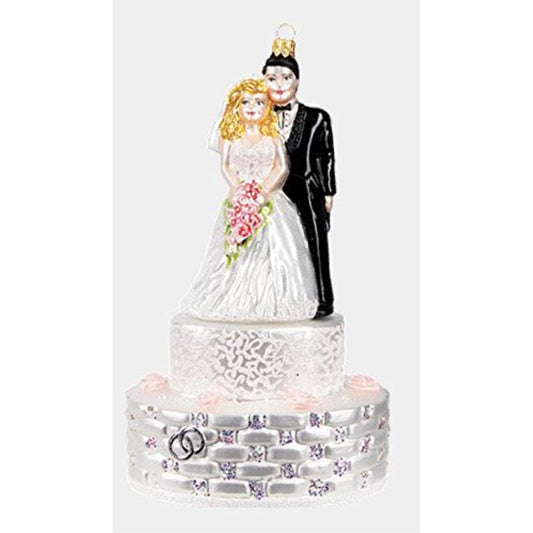 Bride and Groom Wedding Cake Blown Glass Christmas Ornament or LARGE Display New