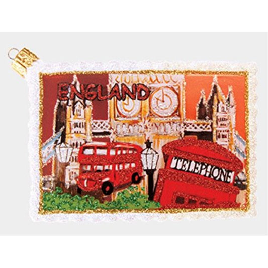 England Travel Postcard Polish Glass Christmas Tree Ornament English Decoration