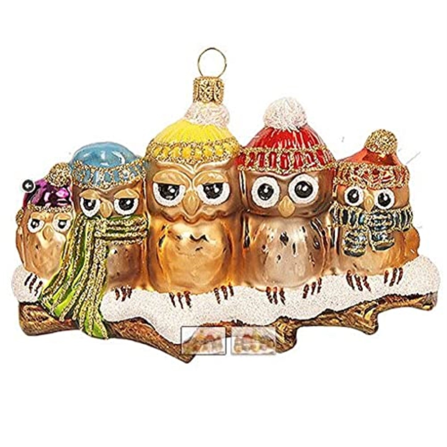 Pinnacle Peak Trading Owl Family Wearing Hats on Branch Polish Glass Christmas Ornament Decoration