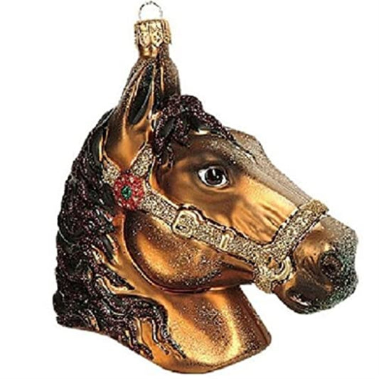 Pinnacle Peak Trading Equestrian Horse Head Polish Glass Christmas Ornament Made in Poland Decoration