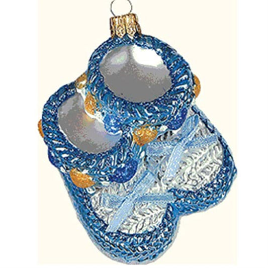 Blue Baby Boy Booties Polish Glass Christmas Ornament Made in Poland Decoration