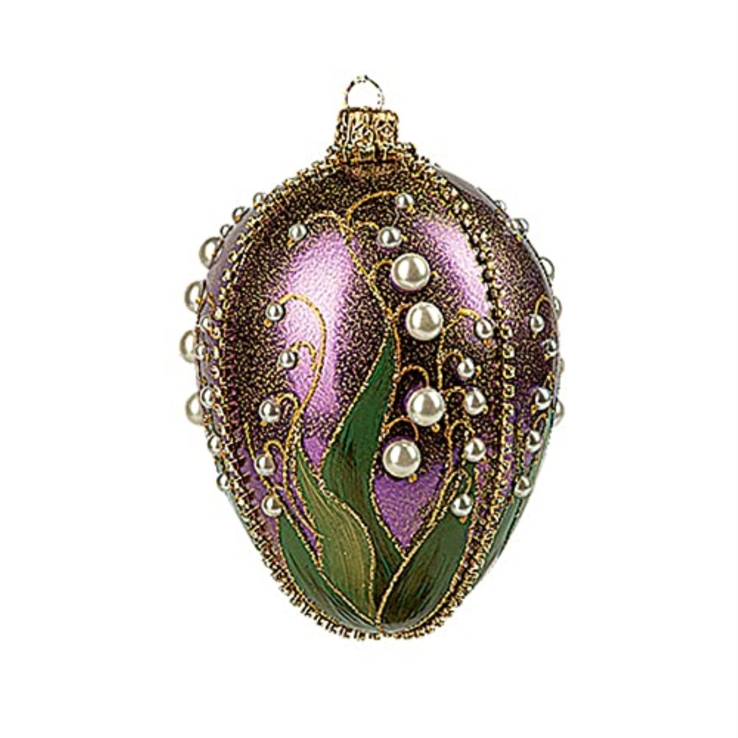 Faberge Inspired Purple Lilies of the Valley Egg Polish Glass Christmas Ornament