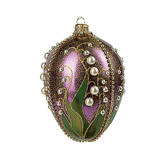 Faberge Inspired Purple Lilies of the Valley Egg Polish Glass Christmas Ornament