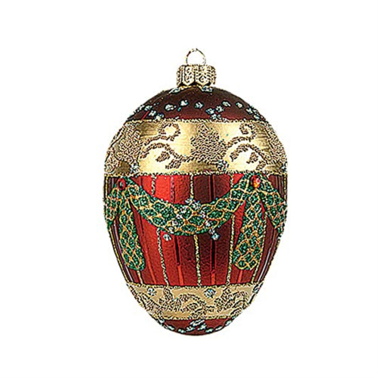 Pinnacle Peak Trading Faberge Inspired Burgundy Garland Egg Polish Glass Christmas or Easter Ornament