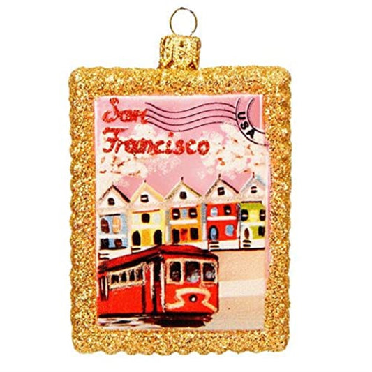 San Francisco Postage Stamp Polish Glass Christmas Ornament Travel California