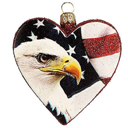 Bald Eagle with American Flag Heart Polish Glass Christmas Ornament Patriotic