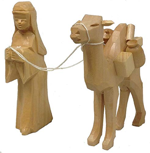 Camel and Herdsman Natural German Carved Wood Christmas Nativity Set