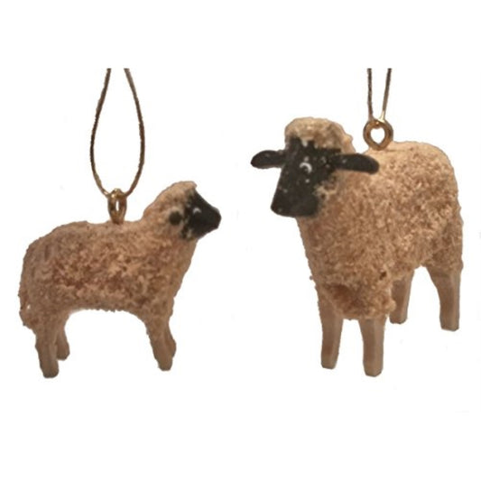 Pinnacle Peak Trading Sheep German Wood Christmas Ornament Set of 2 Lamb Decorations Germany