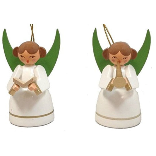 Pinnacle Peak Trading Music Angel Couple German Wood Christmas Ornament Set of 2 Decorations Germany