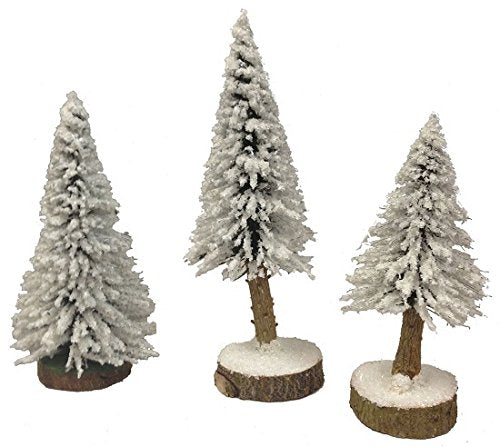 Realistic Snow Covered Christmas Trees German Wood Figurines Set of 3 Germany