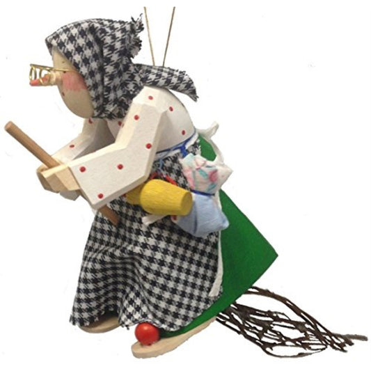 Pinnacle Peak Trading Polka Dot Kitchen Witch Riding a Broom German Wood Halloween Ornament Germany