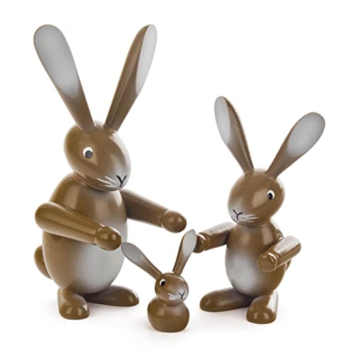 Pinnacle Peak Trading Brown Rabbit Family German Wood Figurines Set 3.5 Inch