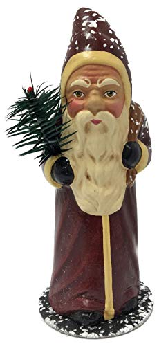 Ino Schaller Traditional Old Red Snowy Santa German Paper Mache Candy Container